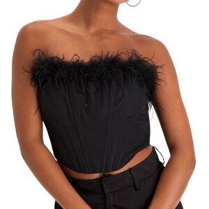 NWT Lulu’s Suave Style Black Strapless Feather Bustier Crop Top - Size M